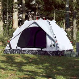 Cort de camping 2 persoane, alb opac, setare rapida, tesatura GartenMobel Dekor