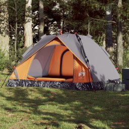 Cort camping cupola 3 persoane, gri/portocaliu, setare rapida GartenMobel Dekor