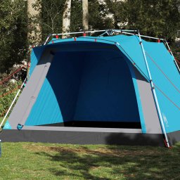 Cort de camping cabana 4 persoane albastru cu eliberare rapida GartenMobel Dekor