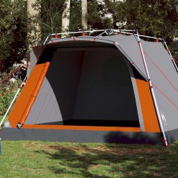 Cort camping cabana 4 persoane gri/portocaliu setare rapida GartenMobel Dekor