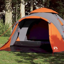 Cort camping cupola 3 persoane, gri/portocaliu, setare rapida GartenMobel Dekor
