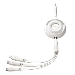 3in1 USB-A la USB-C/Lightning/MicroUSB 1 m Alb