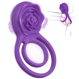 SuperLove Vibrating Cock Ring with Rose Clitoral Stimulator Purple
