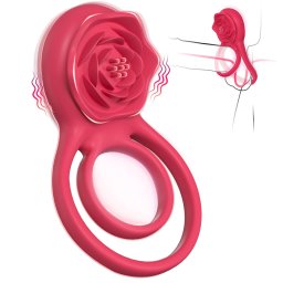 SuperLove Vibrating Cock Ring with Rose Clitoral Stimulator Red