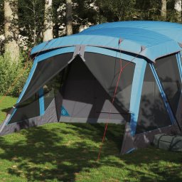 Cort de camping cu veranda 4 persoane, albastru, impermeabil GartenMobel Dekor