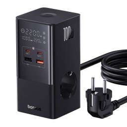 Prelungitor PowerCombo Tower 2AC+2USB+2Type-C 100W 1.5 m Negru