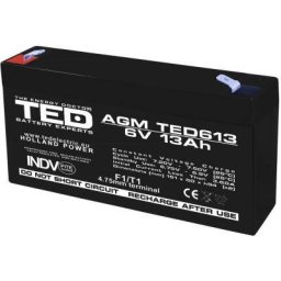 Acumulator 6V Stationar VRLA, Dimensiuni 151 x 50 x 95 mm, Baterie 6V 13Ah F1, TED003010