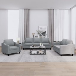 Set de canapele cu perne, 3 piese, gri deschis, textil GartenMobel Dekor