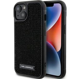 Husa Karl Lagerfeld Rhinestone Logo Metal Plate case for iPhone 15 - black