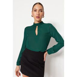 Trendyol Emerald Green High Collar Woven Blouse