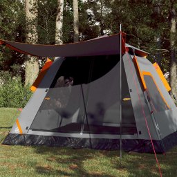 Cort camping cupola 5 persoane, gri/portocaliu, setare rapida GartenMobel Dekor