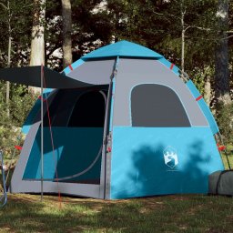 Cort de camping cabana 4 persoane albastru cu eliberare rapida GartenMobel Dekor