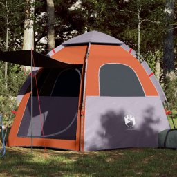 Cort camping cabana 4 persoane gri/portocaliu setare rapida GartenMobel Dekor