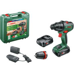 Mașină de găurit cu percuție cu acumulator 18V, cu baterii 2x Li-ion 1.5Ah, carcasa, Verde