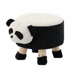 Taburet pentru copii, rotund, model urs panda, textil, lemn, alb si negru, max 50 kg, 28x25 cm, Chomik