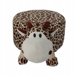Taburet pentru copii, rotund, model girafa, textil, lemn, max 50 kg, 28x25 cm, Chomik
