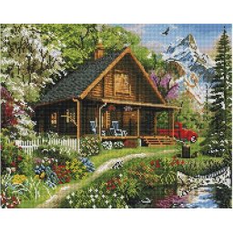 Set goblen cu diamante, cu sasiu, Vara la munte, 40x50 cm