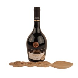 Pachet cadou cu lingura sculptata manual si vin Domeniile Davidescu Generatii – Rosu Saperavi 2018