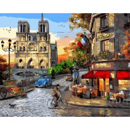 Set pictura pe numere, cu sasiu, Stradute in Paris, 40x50 cm