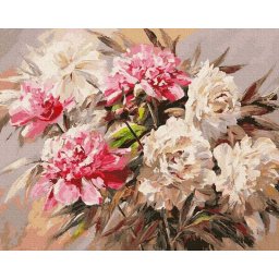 Set pictura pe numere, cu sasiu, Buchet de bujori, 40x50 cm