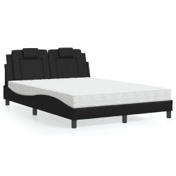 Pat cu saltea, negru, 140x190 cm, piele ecologica GartenMobel Dekor