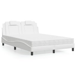 Pat cu saltea, alb, 140x190 cm, piele ecologica GartenMobel Dekor