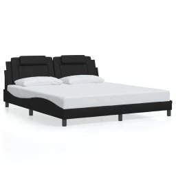 Cadru de pat cu lumini LED, negru, 180x200 cm, piele ecologica GartenMobel Dekor