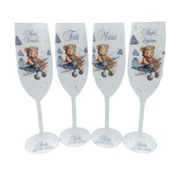 Set 4 pahare botez pentru parinti & nasi, Teddy Helicopter, model personalizat - FEIS406002