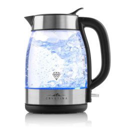 Fierbator Cana fierbator din sticla Crystina 5153 90000, 1.7 litri, 2200 W, lumina albastra de fundal Argintiu