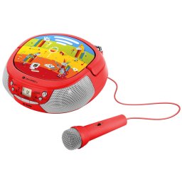 Radio CD pentru copii DECKO B, 2 x 0,8 W, Bluetooth, karaoke, microfon, MP 3, USB, AUX in, Rosu