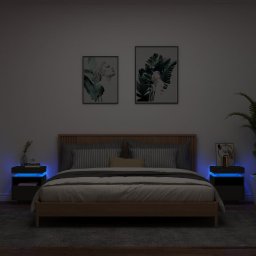 Noptiere cu lumini LED, 2 buc., negru, 40x39x48,5 cm GartenMobel Dekor