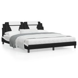 Cadru de pat cu tablie negru si alb 180x200cm piele artificiala GartenMobel Dekor