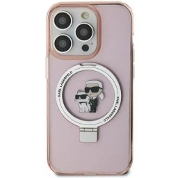 Husa Karl Lagerfeld Ring Stand Karl&Choupette MagSafe case for iPhone 15 Plus - pink