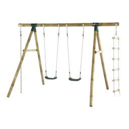 Complex de leagane cu cataratoare Gibbon, pentru 4 copii, din lemn tratat, PLUM 27012