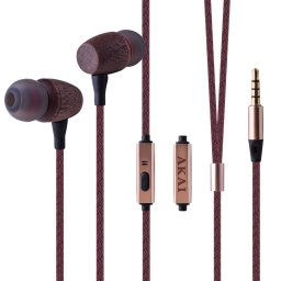 Casti audio In Ear Akai Bambus Earbuds cu fir, Maro