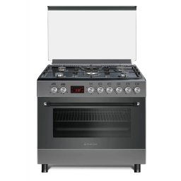 Aragaz gaz 90 cm Nando Graphite Grey, 5 zone de gatit, Gaz, Wok, Cuptor gaz, Rotisor, Timer digital, Grill electric, Plita fonta, Aprindere electrica, Clasa energetica A, Gri