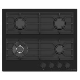 Plita Plita gaz incorporabila Studio Black, 60 cm, 4 arzatoare gaz, Wok, Aprindere electrica, Gratare fonta, Valve de siguranta, Sticla neagra