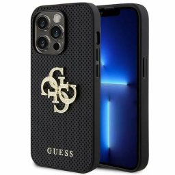 Husa iPhone 15 Pro 6.1" black hardcase Leather Perforated 4G Glitter Logo
