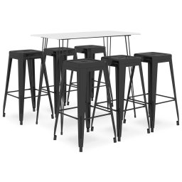 Set mobilier de bar, 7 piese, alb si negru GartenMobel Dekor