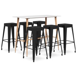 Set mobilier de bar, 7 piese, alb si negru GartenMobel Dekor