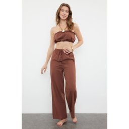 Trendyol Brown Weaving 100% Cotton Blouse Trousers Beach Set