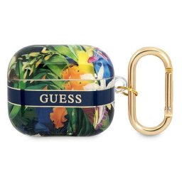 Husa de protectie Guess TPU Flower Print Case pentru Airpods 3, Albastru