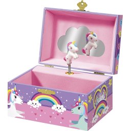 Cutie muzicala pentru bijuterii cu figurina unicorn si oglinda
