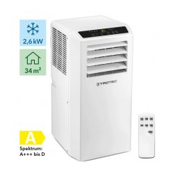 Aer conditionat portabil Trotec PAC 2610 S, Capacitate 9000 Btu, Debit 320mc/ora, Telecomanda, Display, Timer, Auto