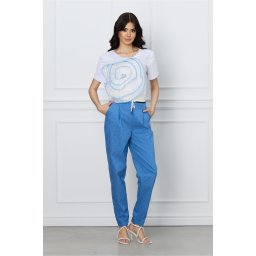 Pantaloni Melisa albastri cu dungi albe