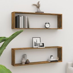 Rafturi de perete cub, 2 buc., stejar fumuriu 100x15x30 cm lemn GartenMobel Dekor