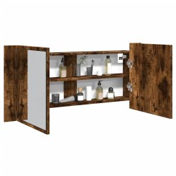 Dulap de baie cu oglinda si LED, stejar fumuriu, 100x12x45 cm GartenMobel Dekor