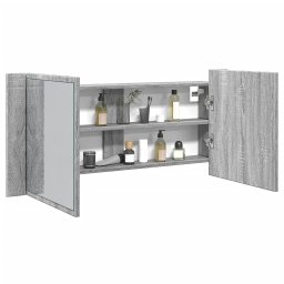 Dulap de baie cu oglinda si LED, gri sonoma, 100x12x45 cm GartenMobel Dekor