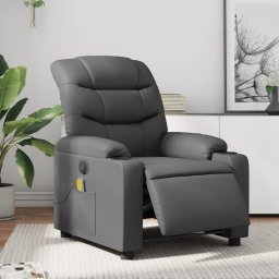 Fotoliu de masaj electric rabatabil, gri, piele ecologica GartenMobel Dekor