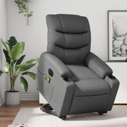 Fotoliu masaj rabatabil electric cu ridicare, gri, piele eco GartenMobel Dekor